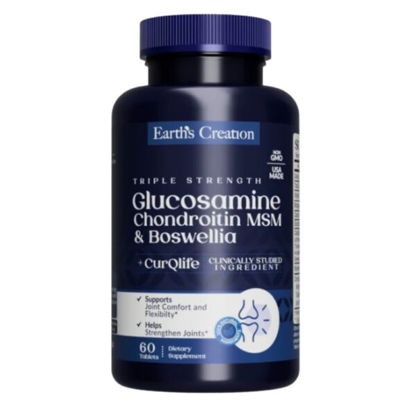 Earth’s Creation Triple Strength Glucosamine Chondroitin MSM and CurQLife 60 Tablets